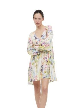 H&M Pastel Floral V-Neck Puff Sleeve Mini Dress
